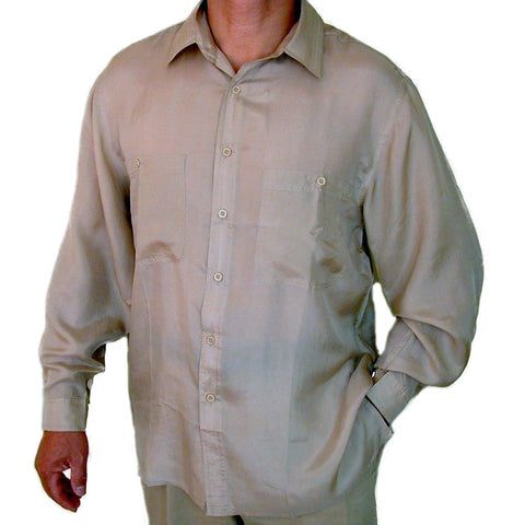 Men's Long Sleeve 100% Silk Shirt (Beige) S,M,L