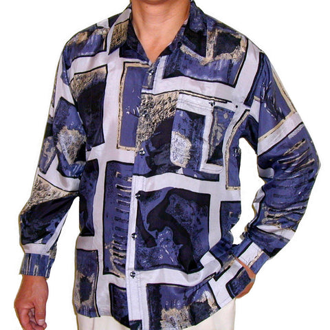 Men's Long Sleeve 100% Silk Shirt (Print 101) Medium