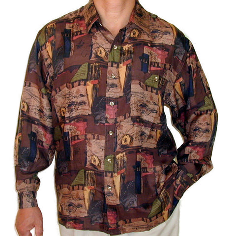 Men's Long Sleeve 100% Silk Shirt (Print102) S,M,L