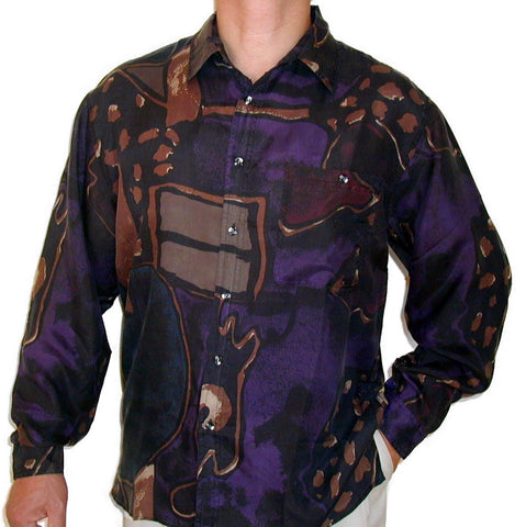 Men's Long Sleeve 100% Silk Shirt (Print 103) S,M,L