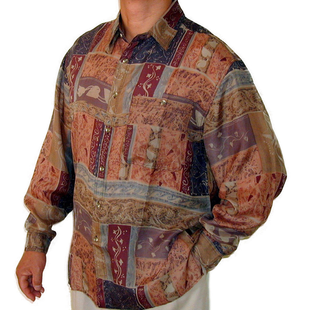 Men's Long Sleeve 100% Silk Shirt (Print 104) S,M