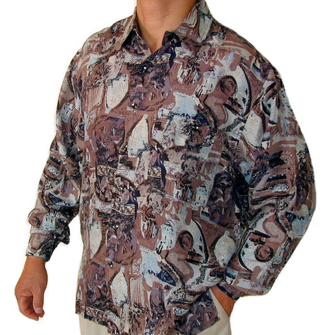 Men's Long Sleeve 100% Silk Shirt (Print105) S,M,L,XL