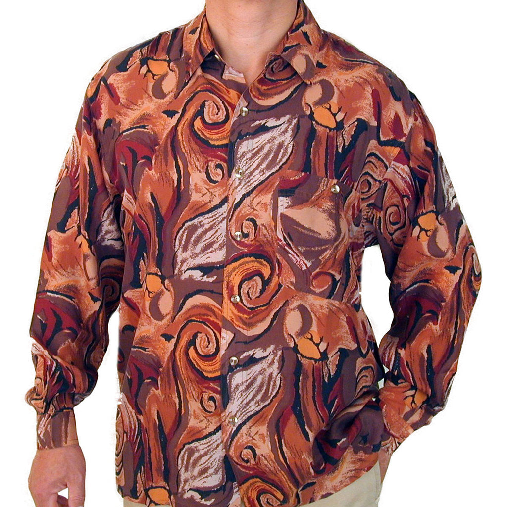 Men's Long Sleeve 100% Silk Shirt (Print 106) S,M,L