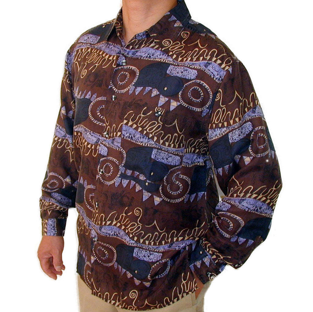 Men's Long Sleeve 100% Silk Shirt (Print 107) S,M,L SURPRISEsilk Men's Long Sleeve 100% Silk Shirt (Print 107) S,M,L SURPRISEsilk