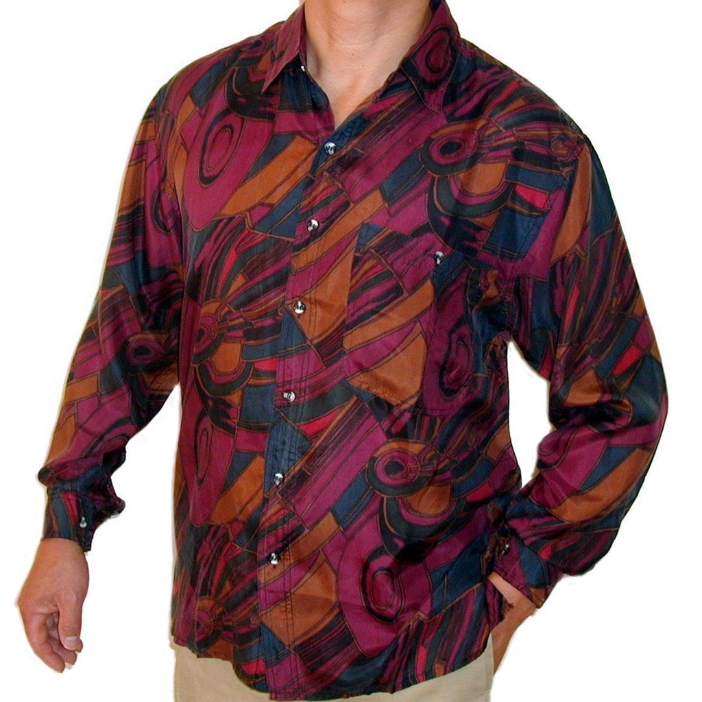 Men's Long Sleeve 100% Silk Shirt (Print 108) S,M,L