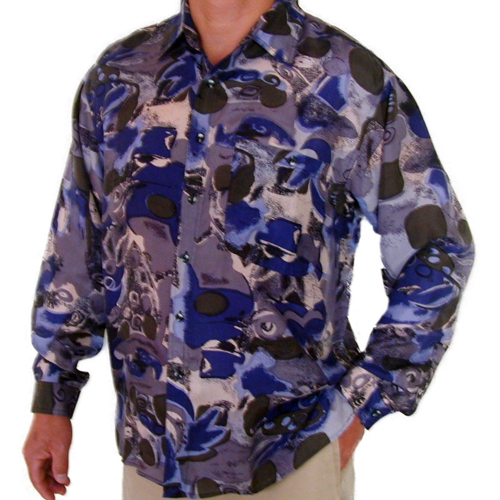 Men's Long Sleeve 100% Silk Shirt (Print110) S,M,L,XL