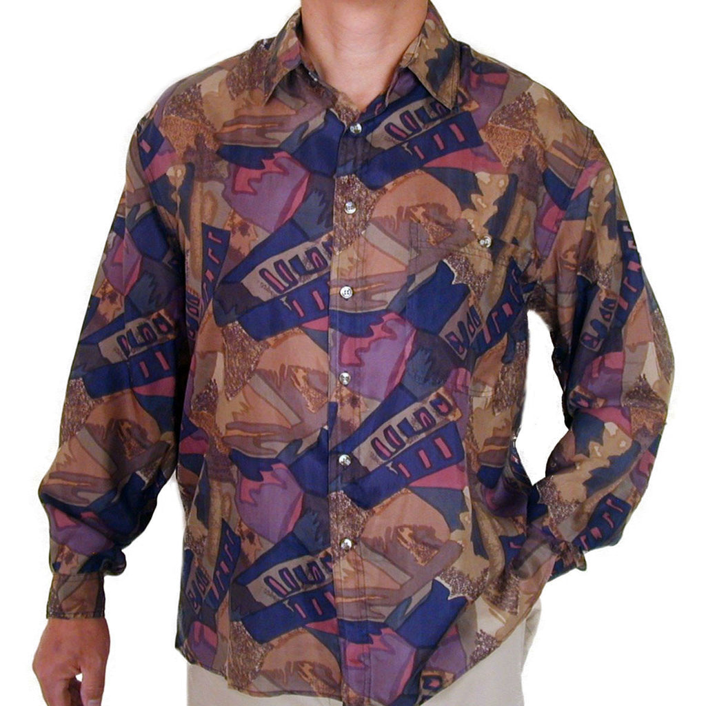Men's Long Sleeve 100% Silk Shirt (Print113) S,M,L