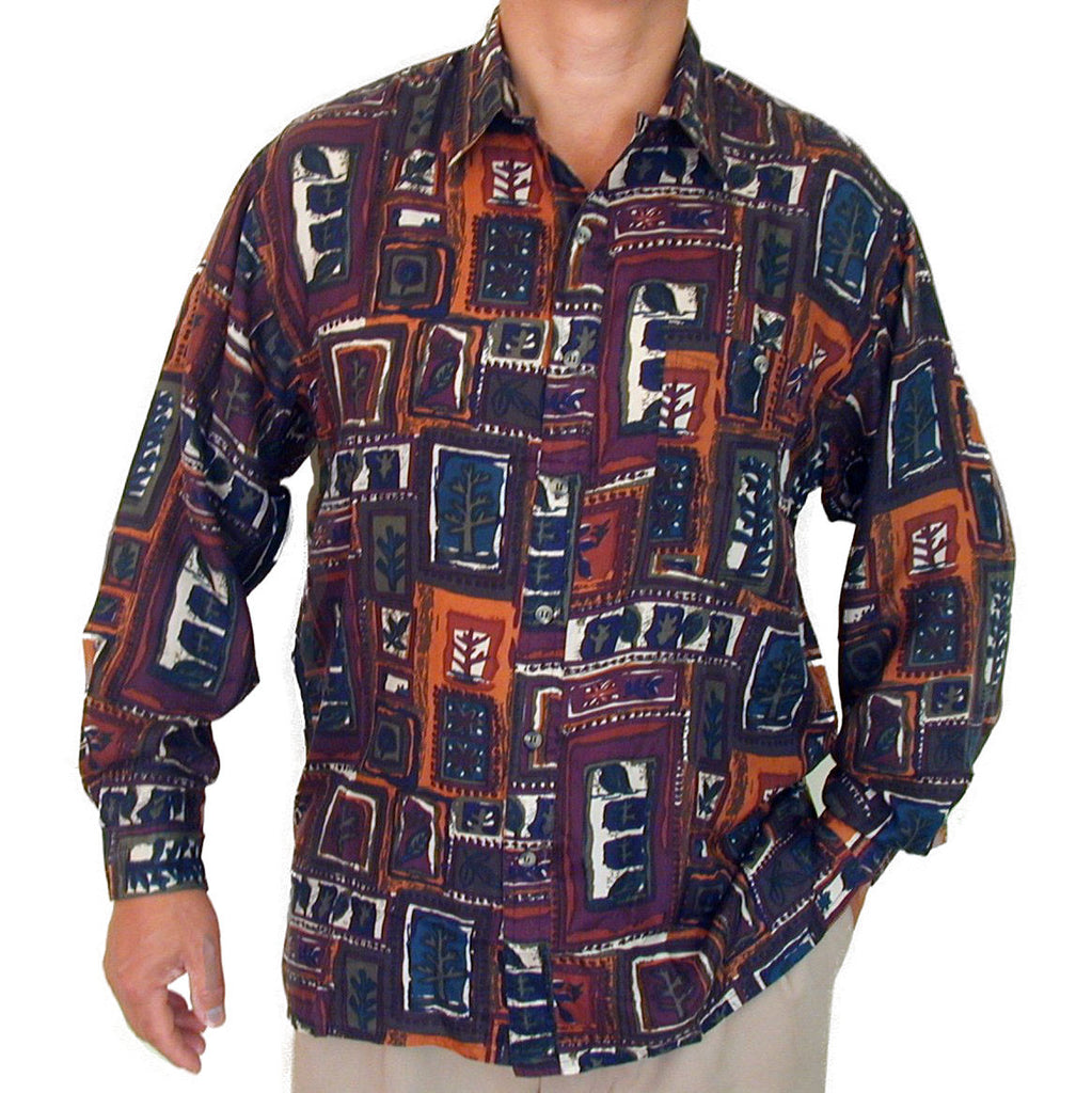 Men's Long Sleeve 100% Silk Shirt (Print 120) S,M,L