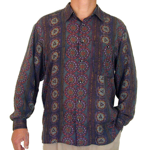 Men's Long Sleeve 100% Silk Shirt (Print 121) M