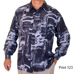 Men's Long Sleeve 100% Silk Shirt (Print 123) S,M,L