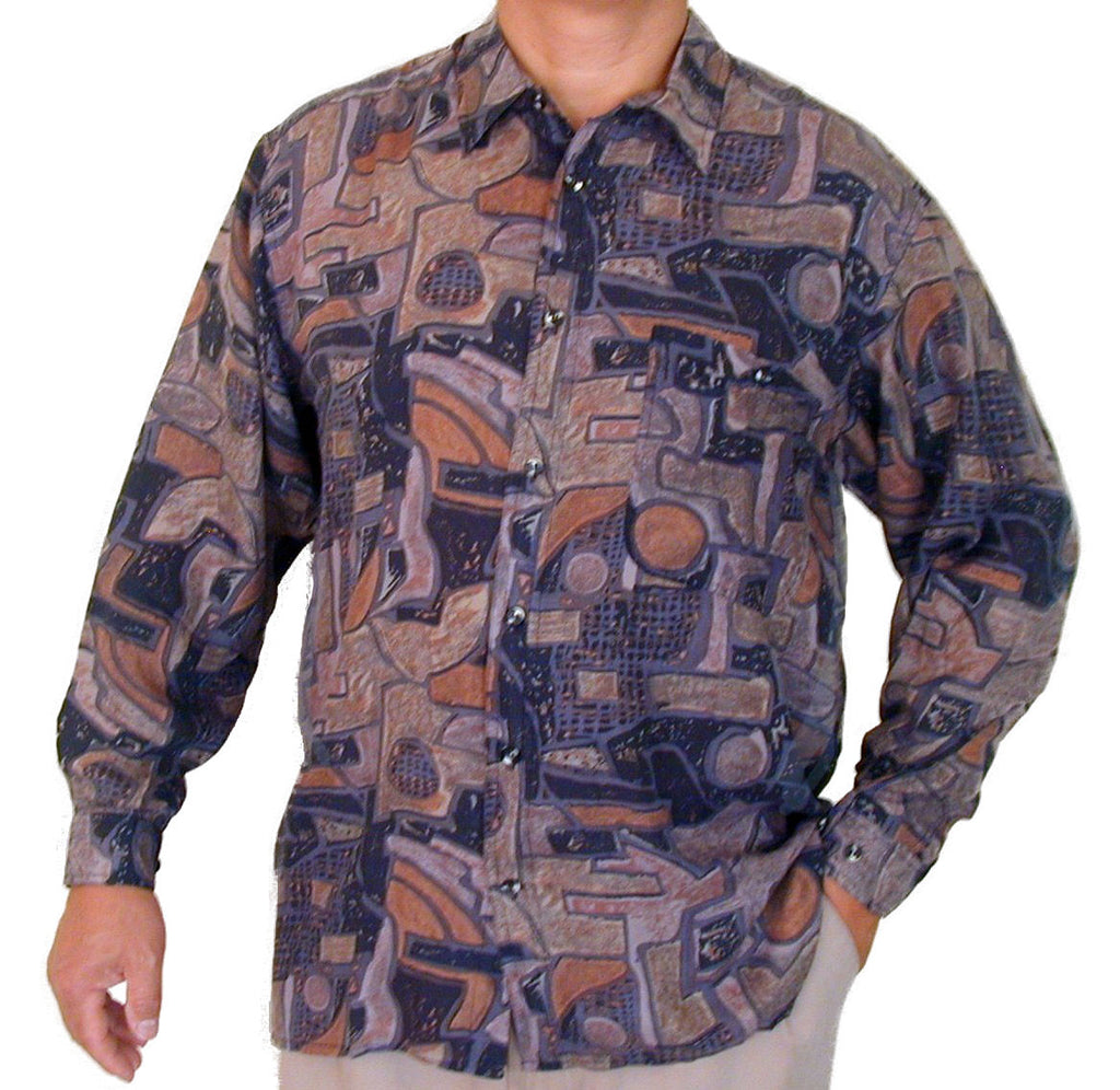 Men's Long Sleeve 100% Silk Shirt (Print 124) S,M,L