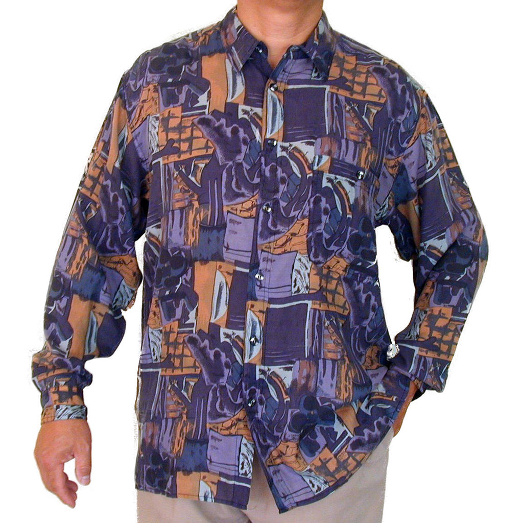 Men's Long Sleeve 100% Silk Shirt (Print125) S,M,L,XL