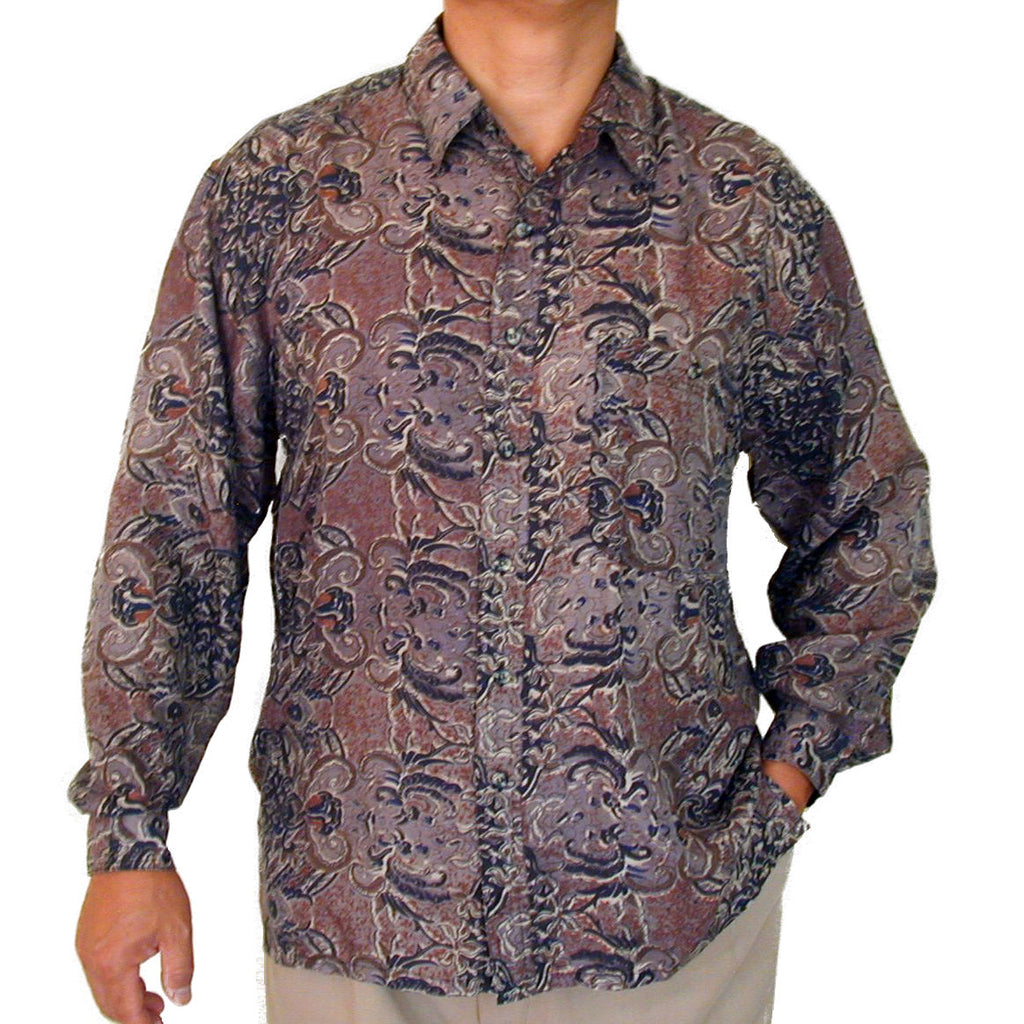 Men's Long Sleeve 100% Silk Shirt (Print126) S,M,L,XL