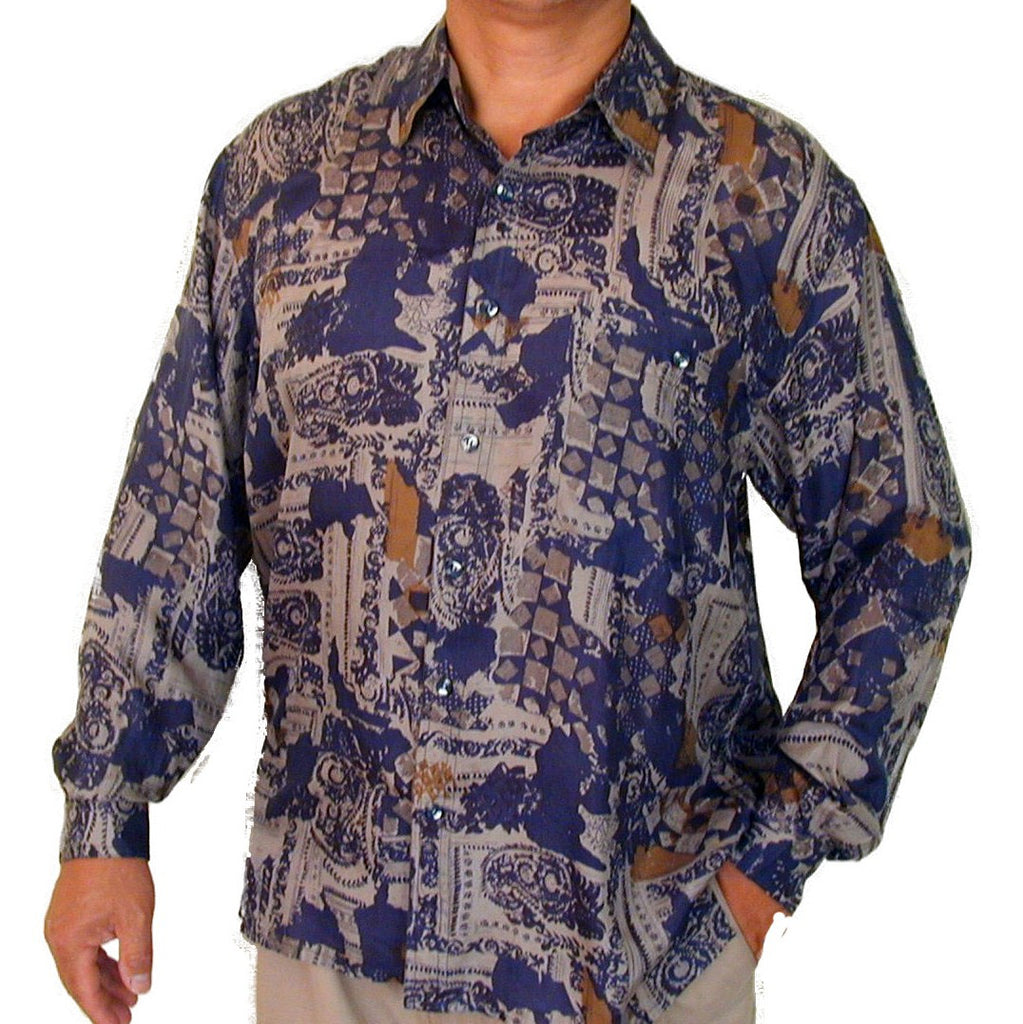 Men's Long Sleeve 100% Silk Shirt (Print127) S,M,L,XL