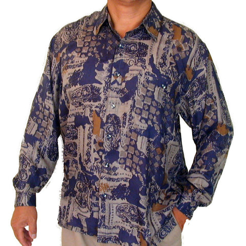 Men's Long Sleeve 100% Silk Shirt (Print127) S,M,L,XL