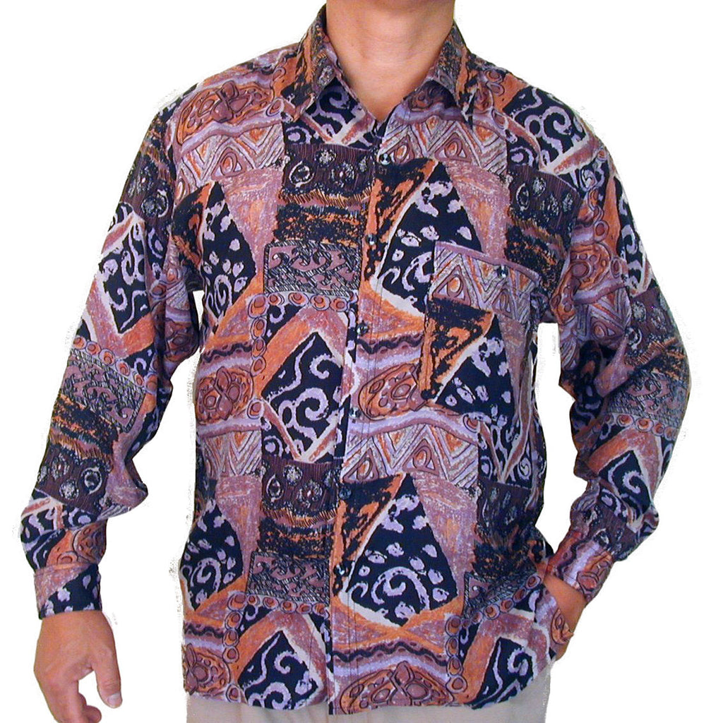 Men's Long Sleeve 100% Silk Shirt (Print 128) S,M,L