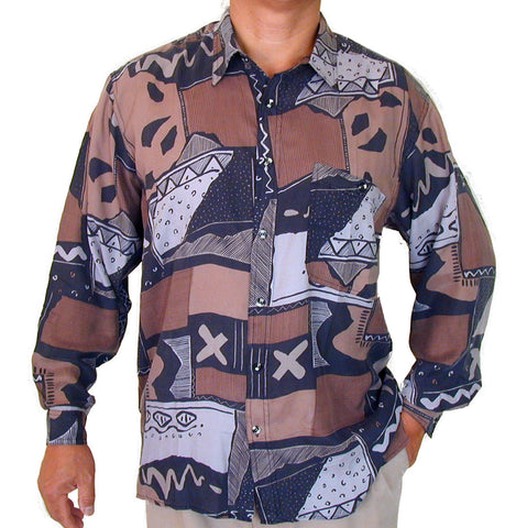 Men's Long Sleeve 100% Silk Shirt (Print 129) S,M,L