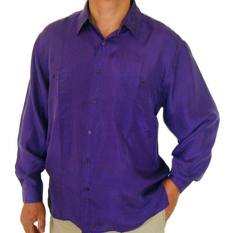 Men's Long Sleeve 100% Silk Shirt (Purple) S,M,L,XL