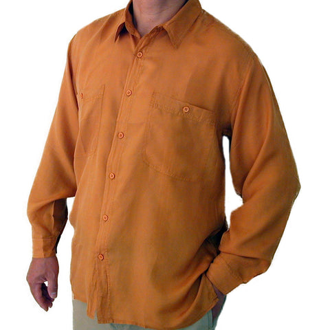 Men's Long Sleeve 100% Silk Shirt (Mustard) S,M,L,XL