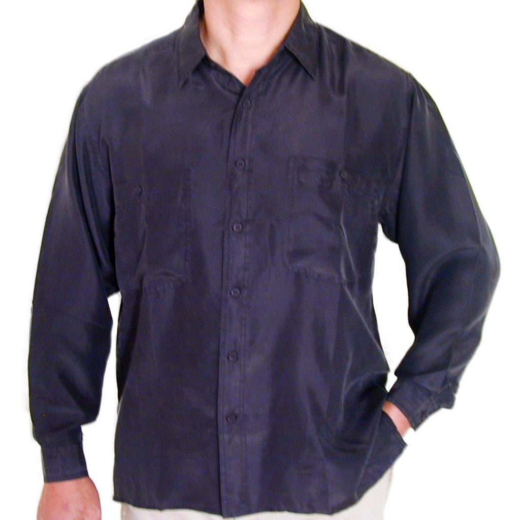 Men's Long Sleeve 100% Silk Shirt (Black) S,M,L – SURPRISEsilk Men's Long Sleeve 100% Silk Shirt (Black) S,M,L – SURPRISEsilk