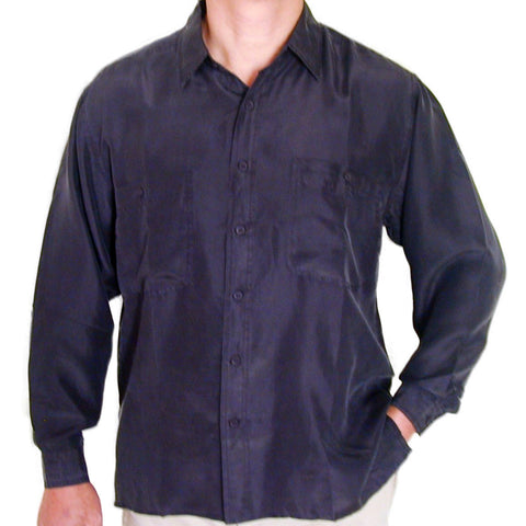 Men's Long Sleeve 100% Silk Shirt (Black) S,M,L