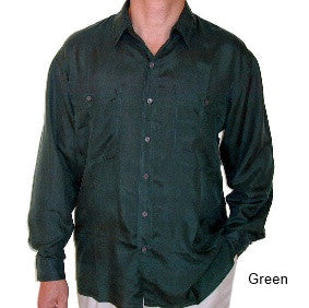Men's Long Sleeve 100% Silk Shirt (Green) S,M,L,XL