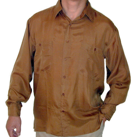 Men's Long Sleeve 100% Silk Shirt (Gold) S,M,L,XL