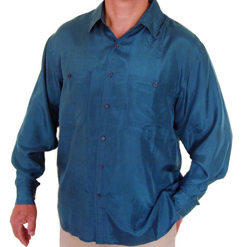 Men's Long Sleeve 100% Silk Shirt (Teal) S,M,L