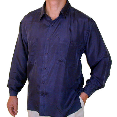 Men's Long Sleeve 100% Silk Shirt (Navy) S,M,L,XL